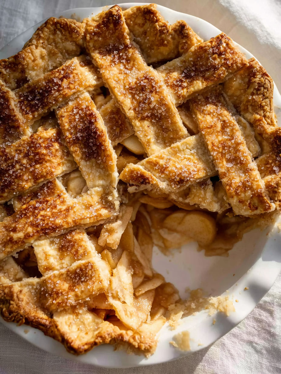 A slice of pie with a crust and a filling of apples.