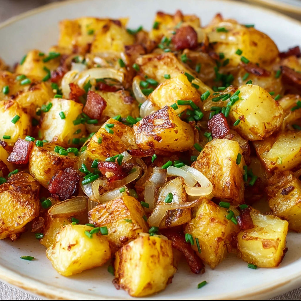 A plate of food with onions and bacon.