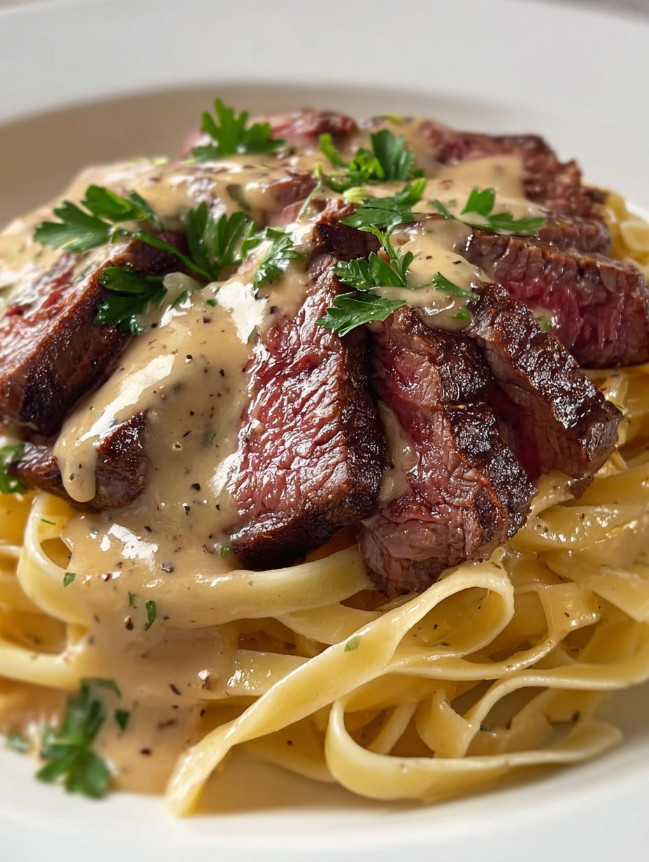 A plate of pasta with meat and sauce.