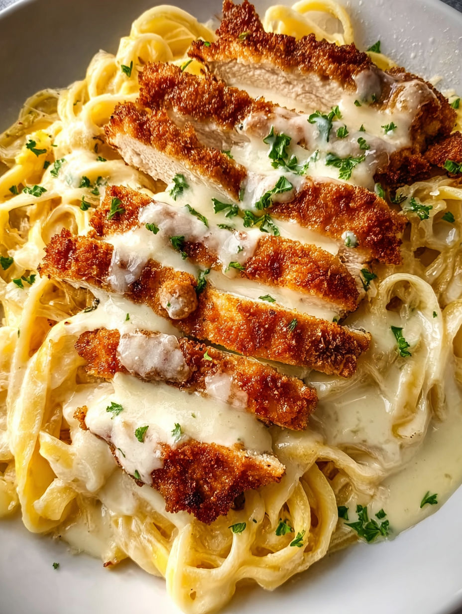 A plate of chicken fettuccine alfredo.