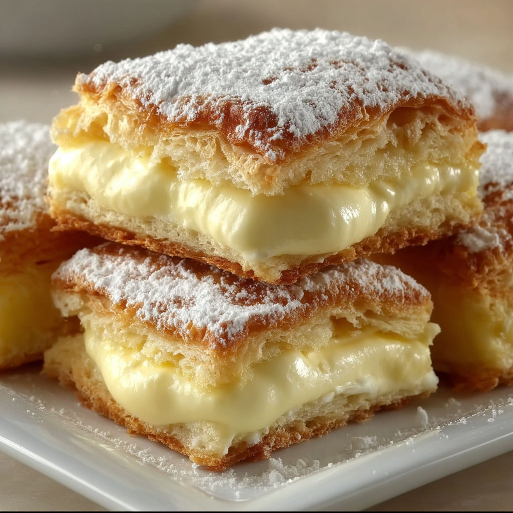 A stack of crescent rolls with cheesecake filling.