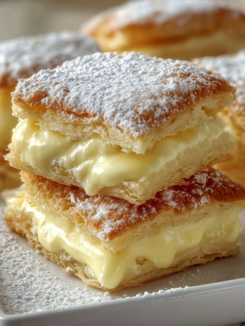 A stack of crescent rolls with cheese on top.