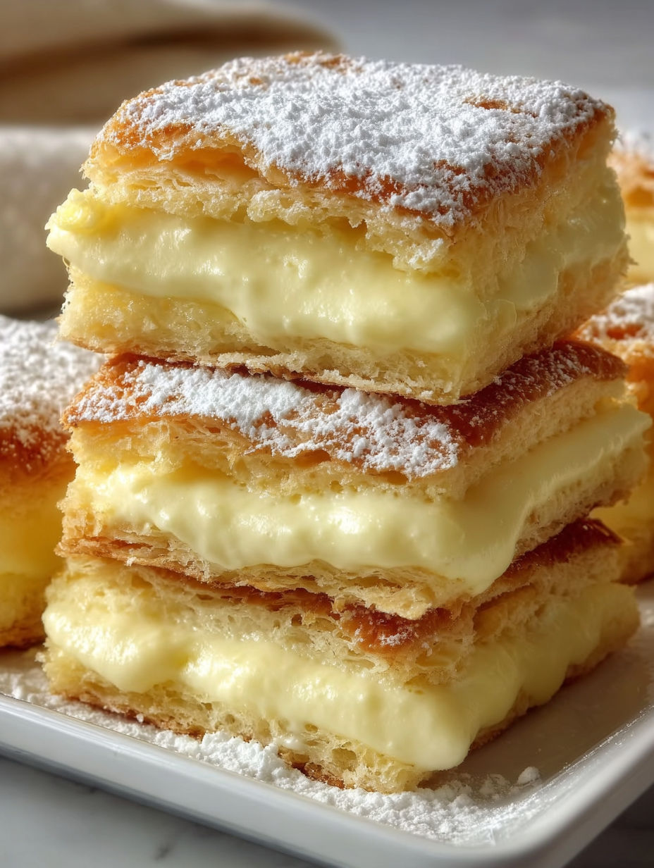 A stack of crescent rolls with cheese on top.