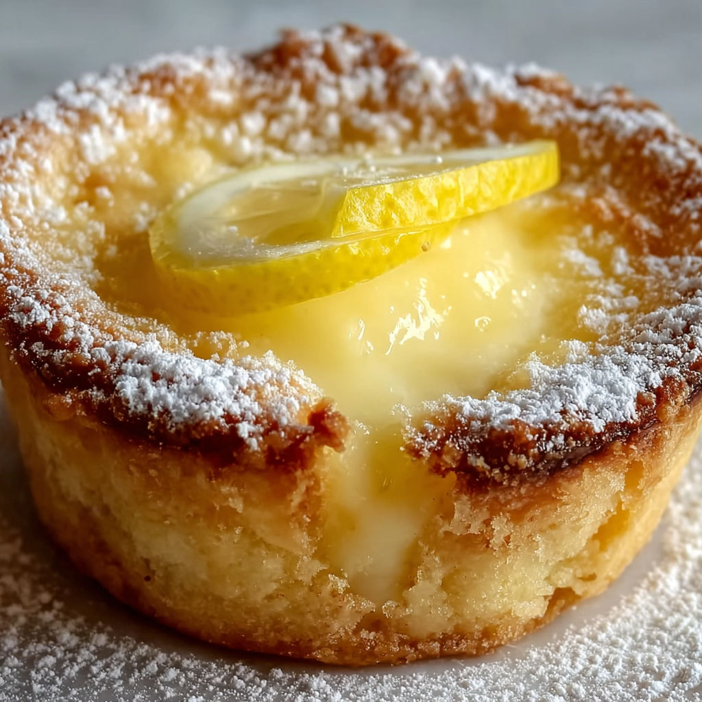 A small pastry with a lemon wedge on top.