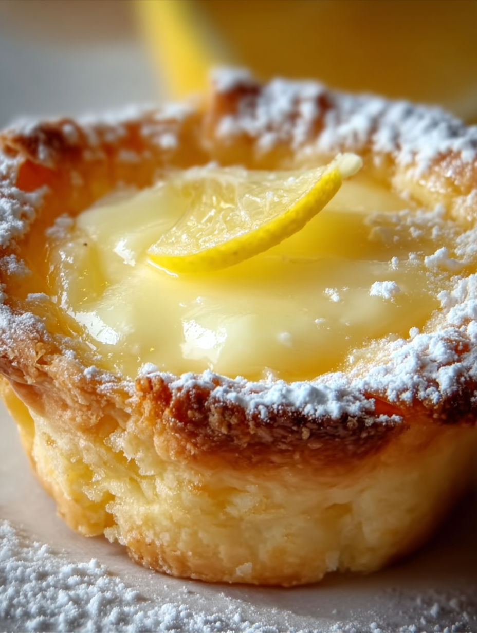 A pastry with a lemon wedge on top.