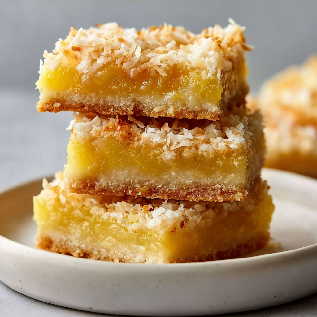 A stack of coconut lemon bars.
