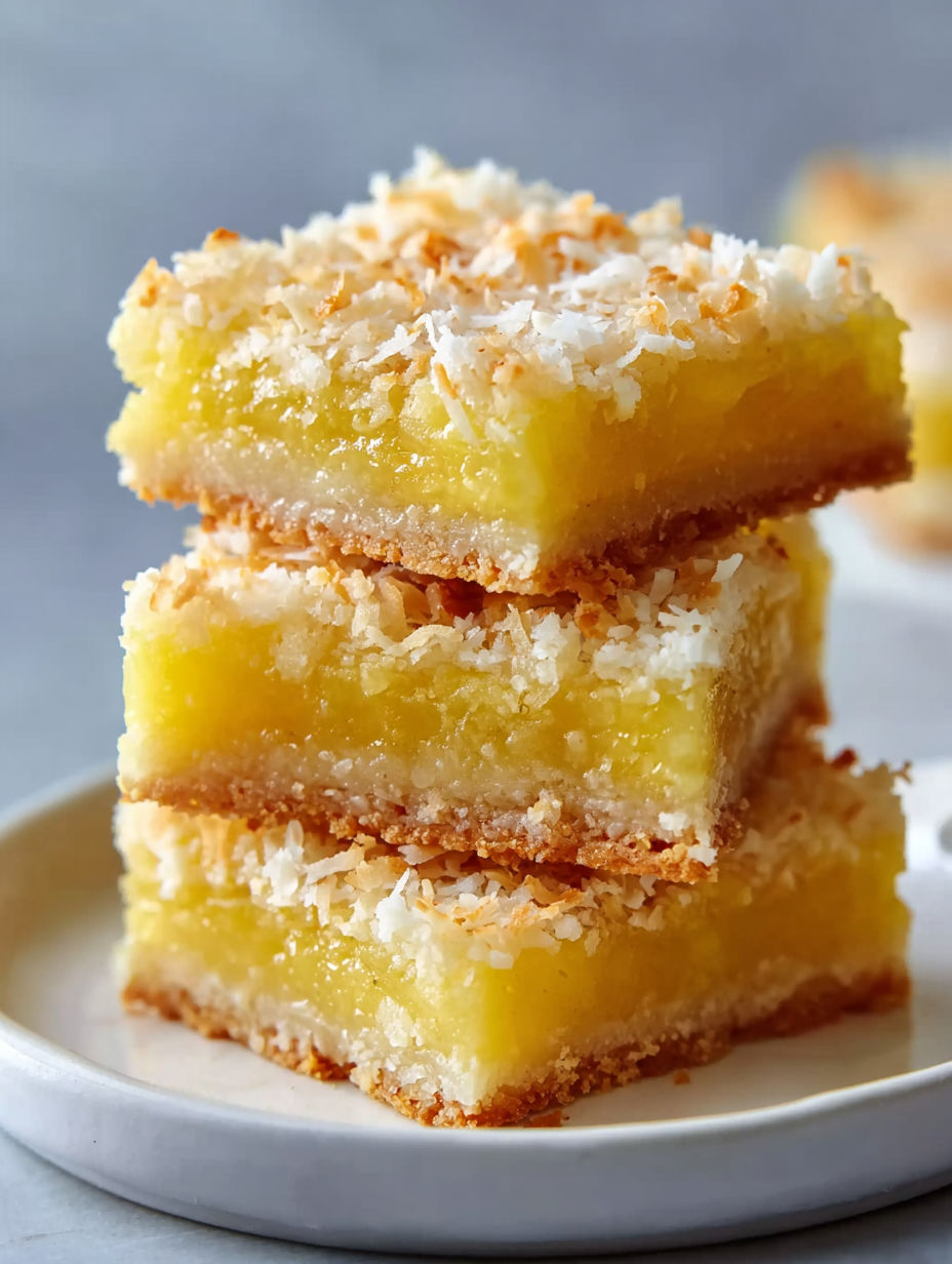 A stack of coconut lemon bars.