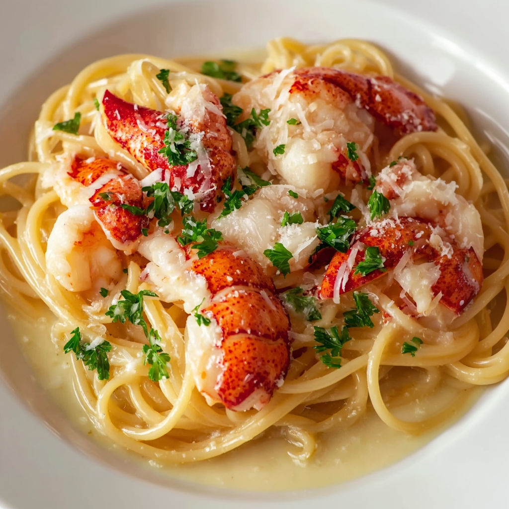 A plate of lobster pasta.