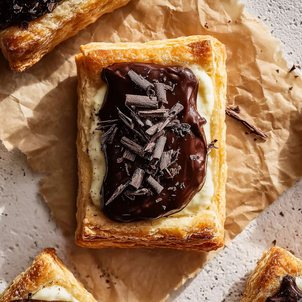 A chocolate cream cheese danish on a paper towel.