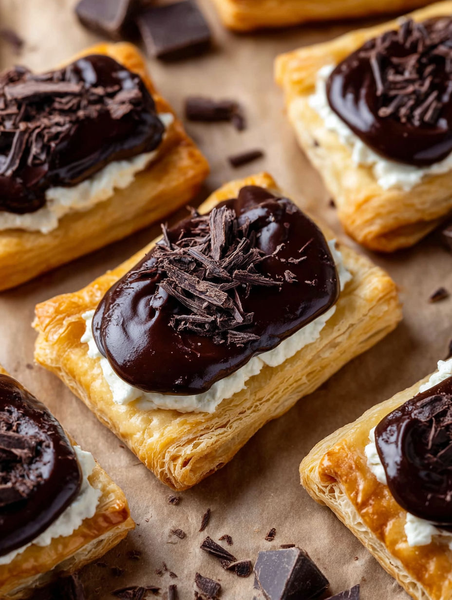A chocolate cream cheese danish on a table.
