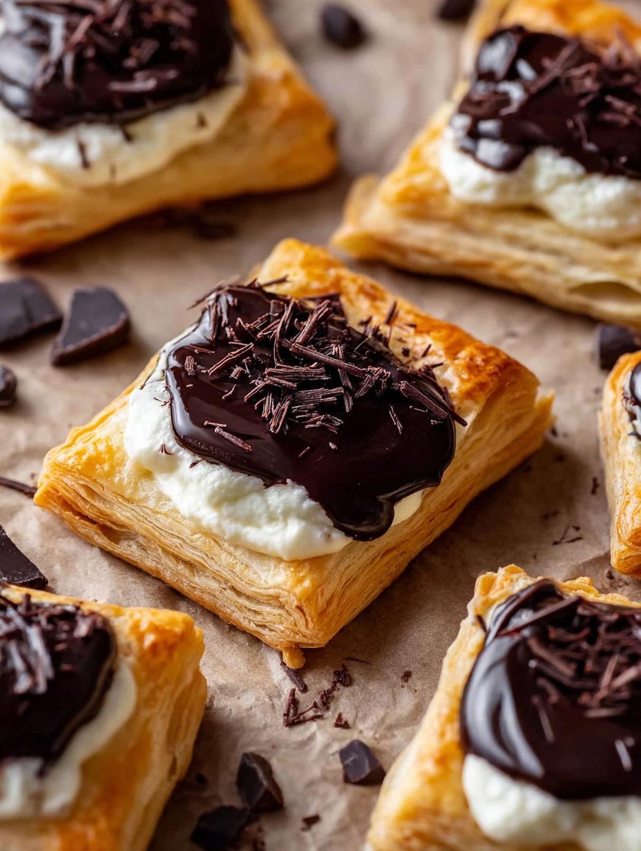 A chocolate cream cheese danish on a paper towel.