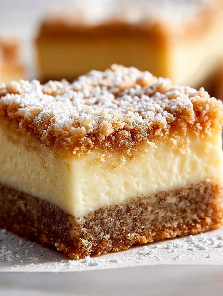 A slice of almond marzipan cookie bars.