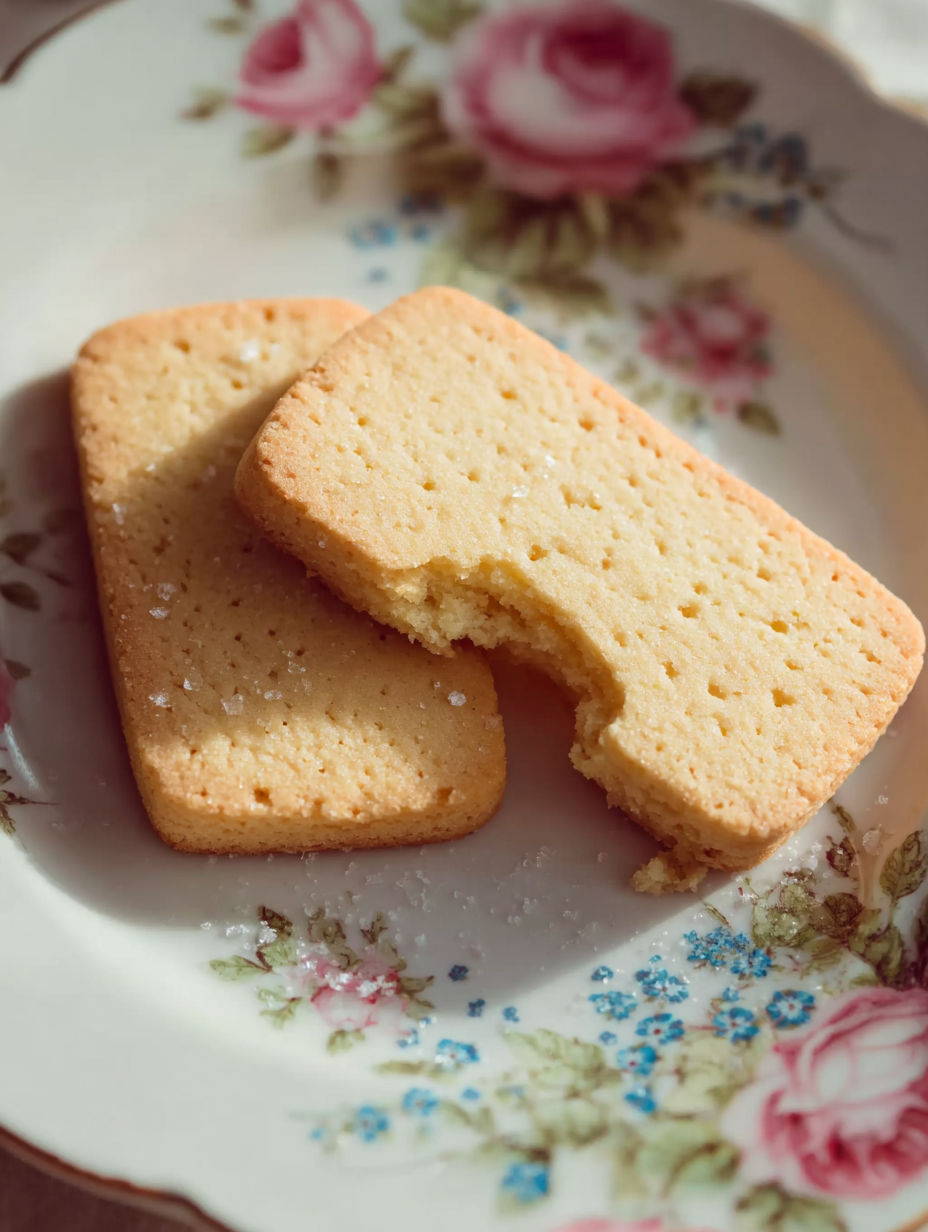A plate with two shortbread cookies.