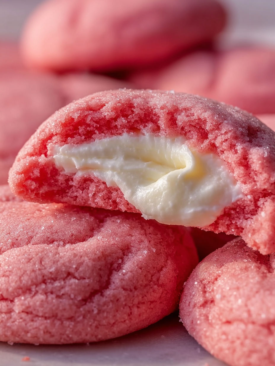 A slice of strawberry cheesecake cookie.