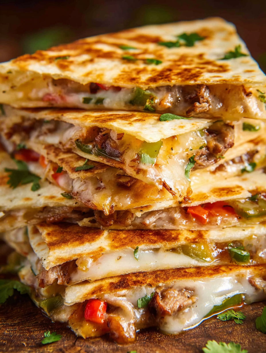 A stack of Philly Cheesesteak Quesadilla.