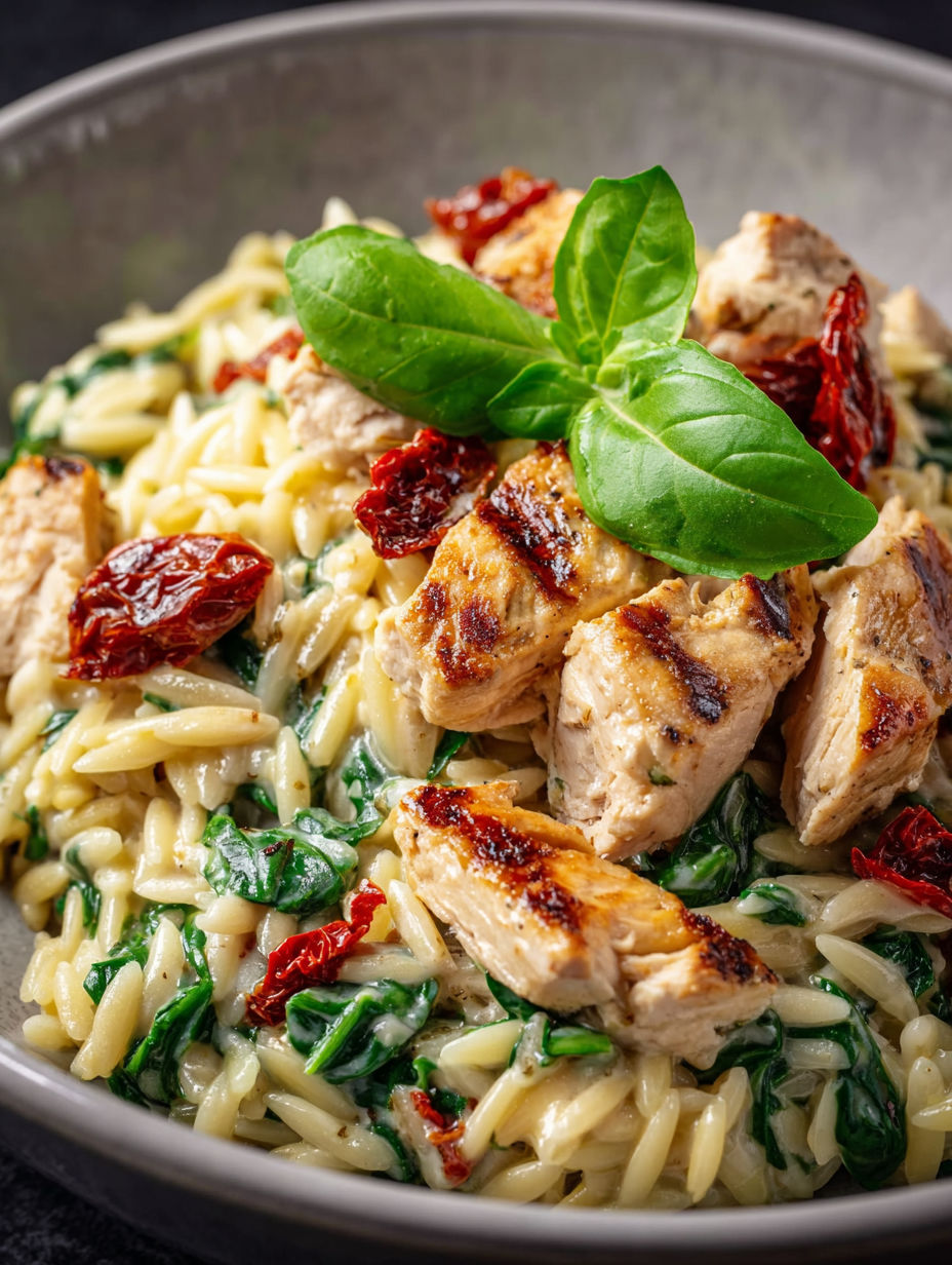 A plate of chicken and pasta.