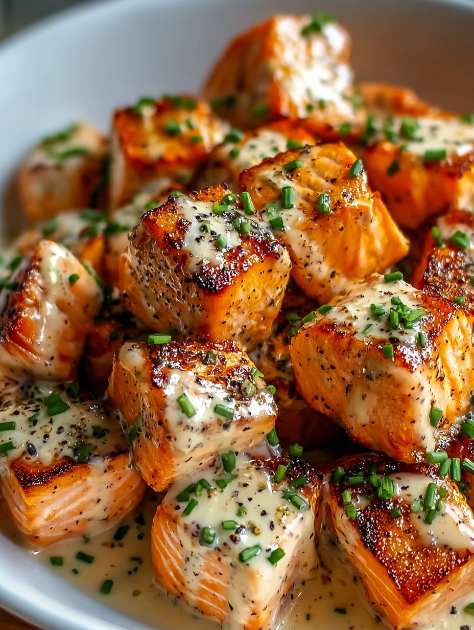 A plate of food with a sauce on top.