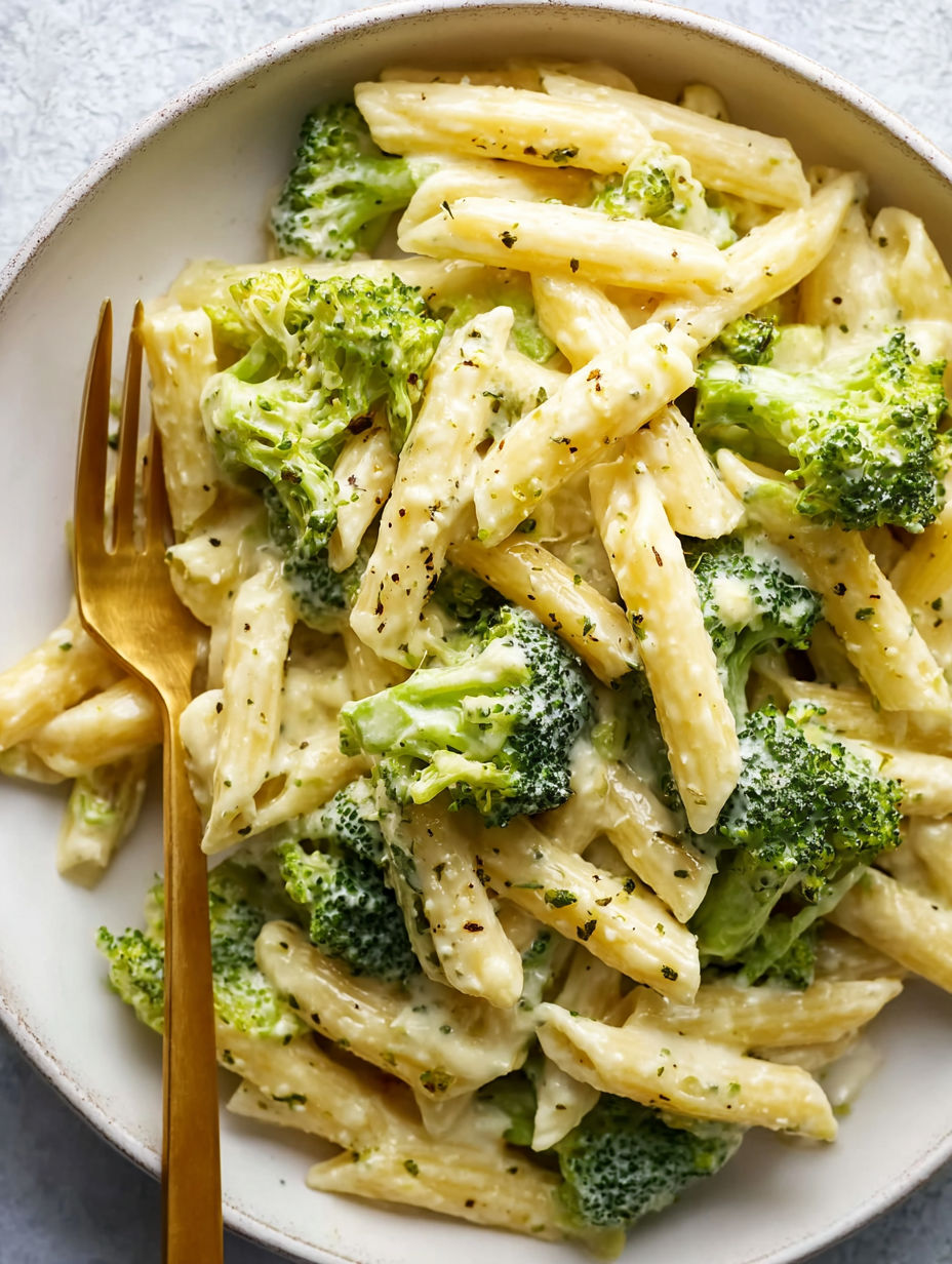 A plate of pasta with broccoli on top.