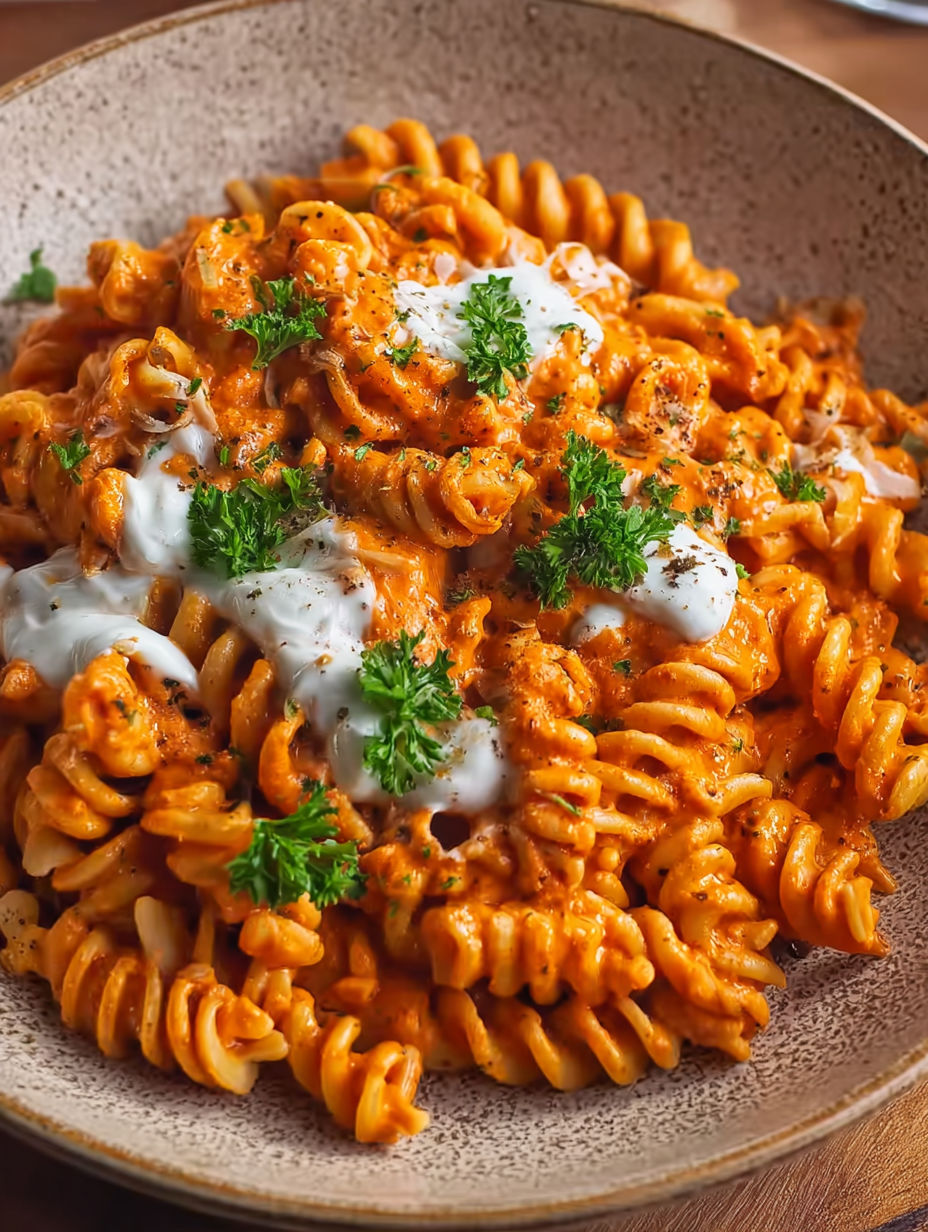 A bowl of pasta with cheese and herbs.