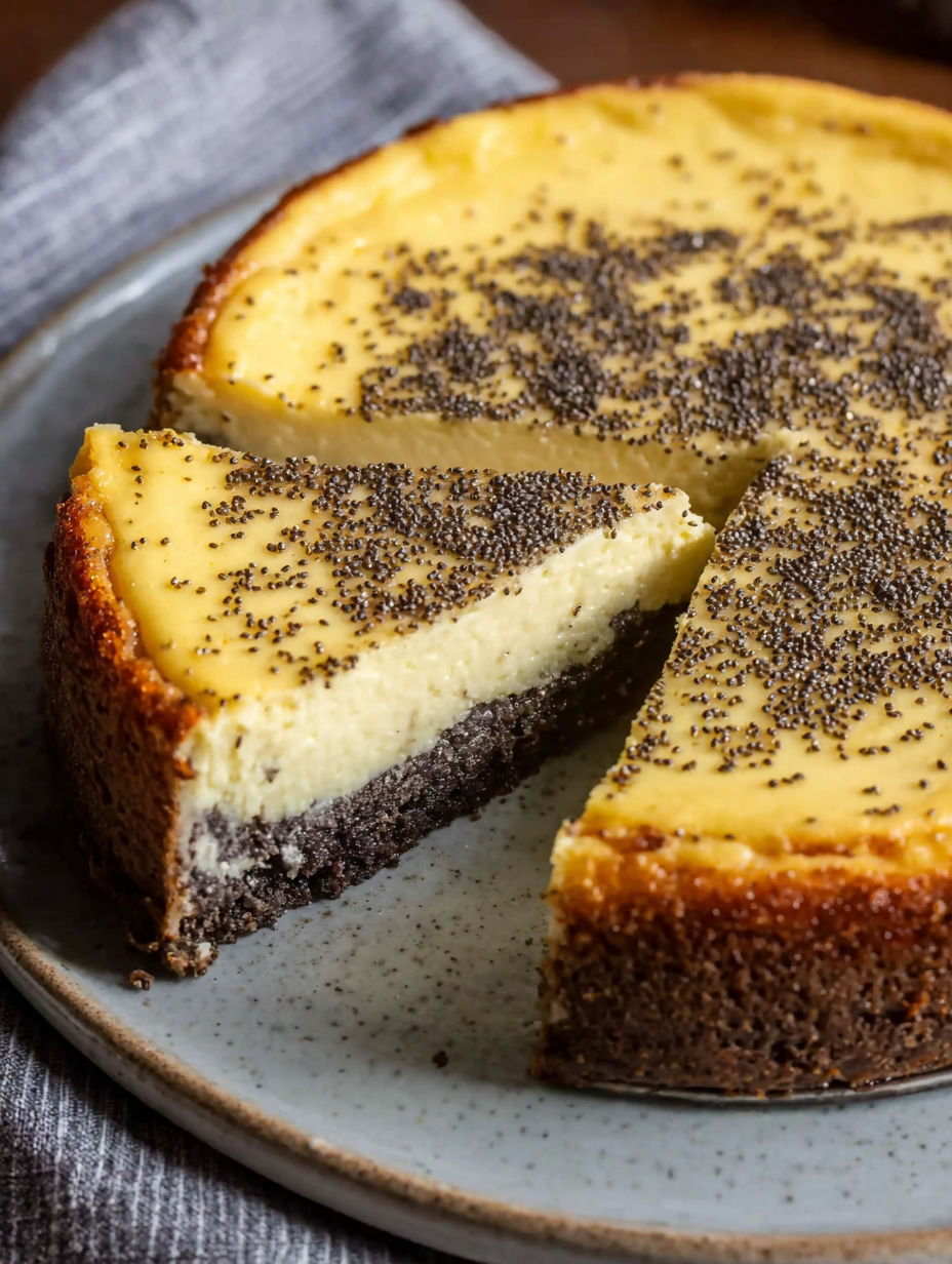 A slice of Mohnkuchen with Pudding & Schmand.