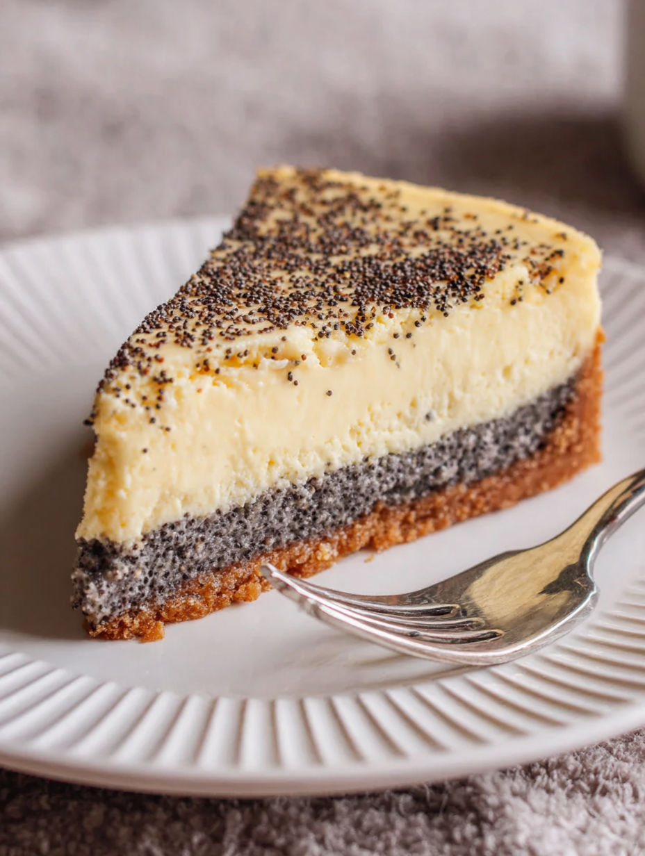 A slice of Mohnkuchen with Pudding & Schmand.