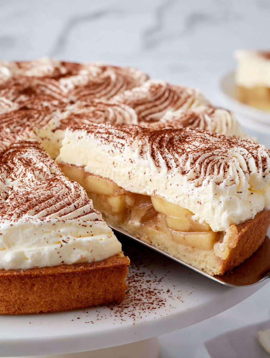 A slice of a Klassische Apfeltorte.