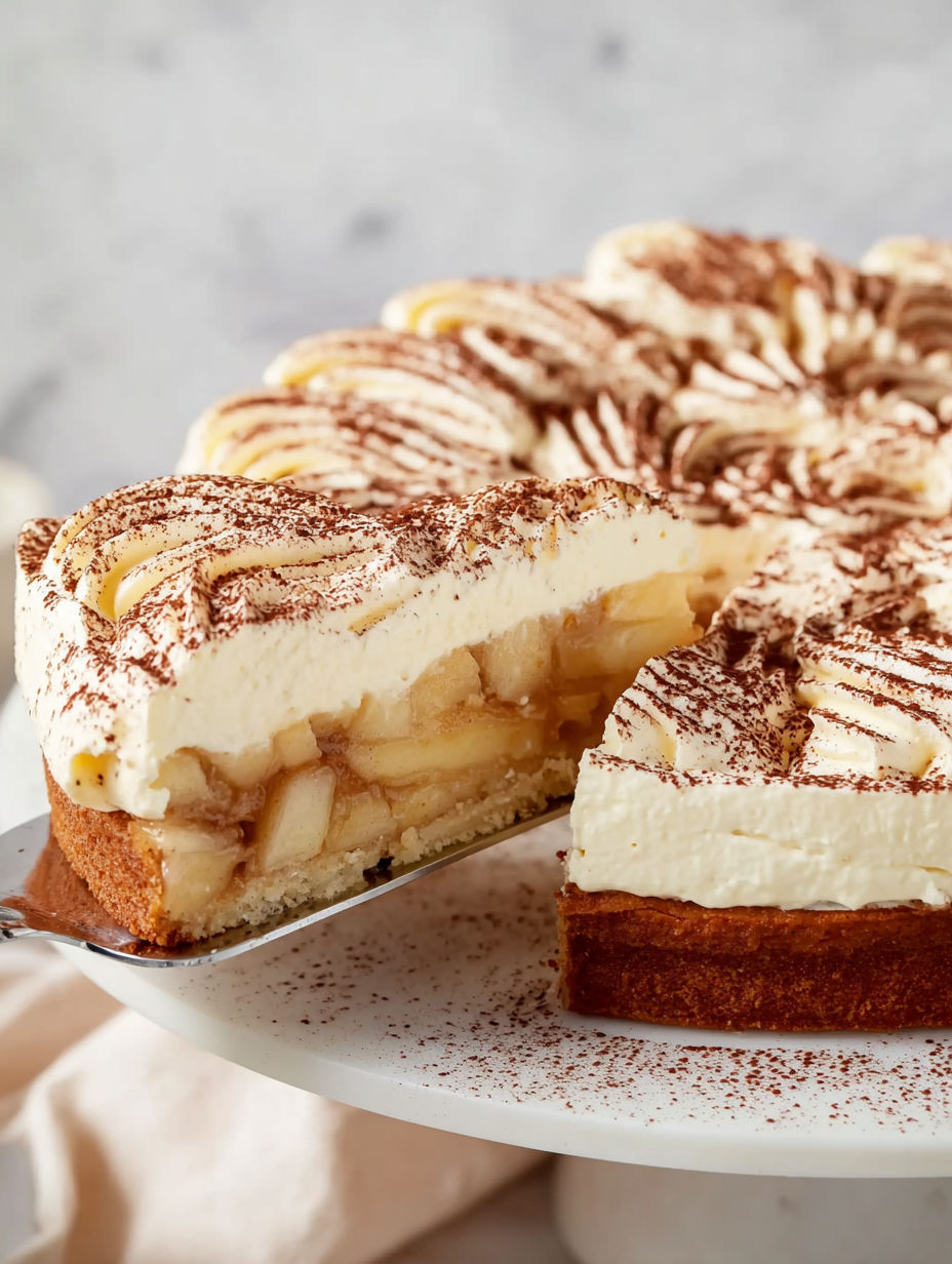 A slice of a Klassische Apfeltorte.