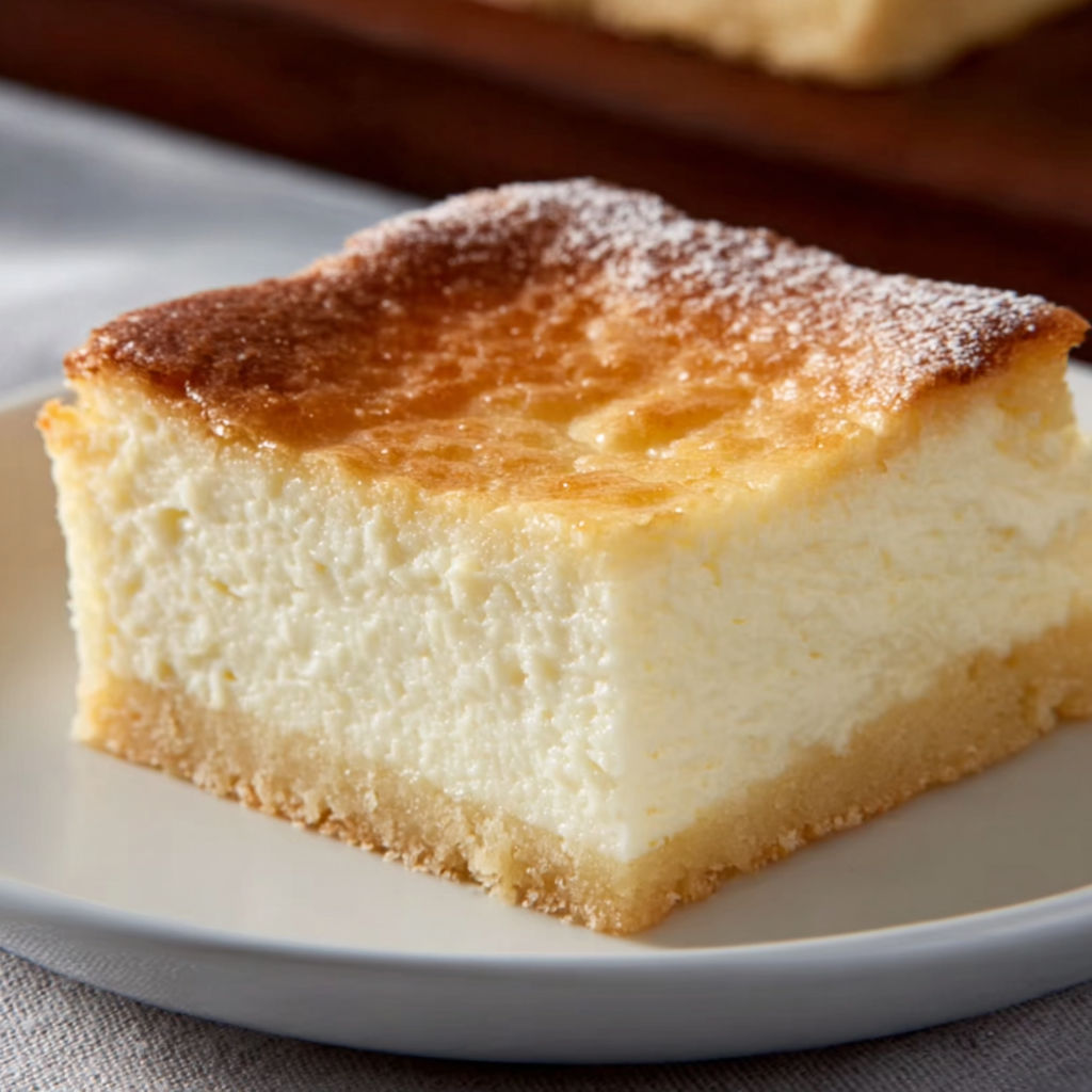 A slice of cheesecake on a plate.