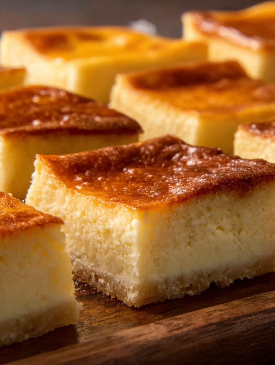 A slice of cheesecake on a wooden board.