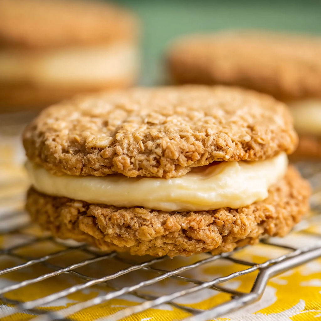 Two slices of banana oatmeal cream pie.