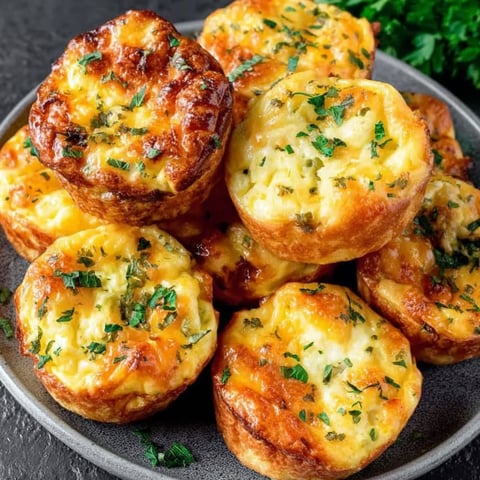A plate of muffins with cheese and herbs.