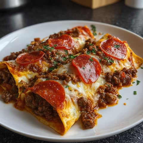 A plate of food with pepperoni and cheese on it.