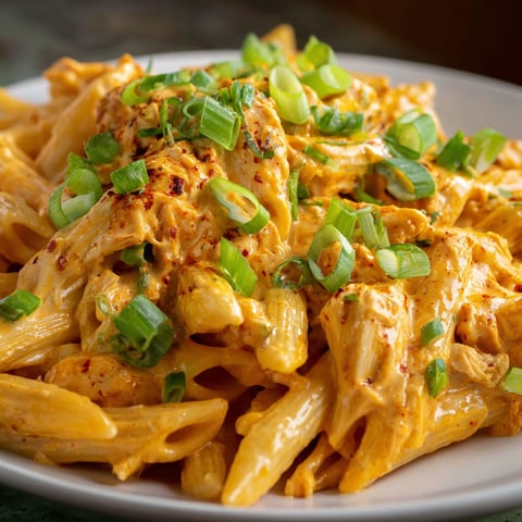 A plate of creamy buffalo chicken pasta.