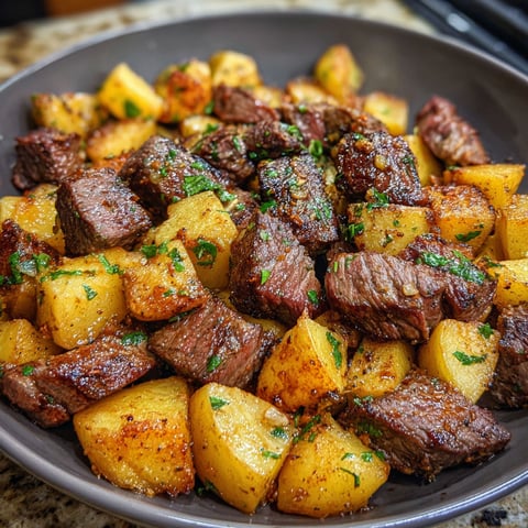 A bowl of meat and potatoes.