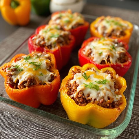 A plate of stuffed bell peppers with cheese.