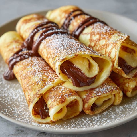 A plate of chocolate-filled rolled crêpes.