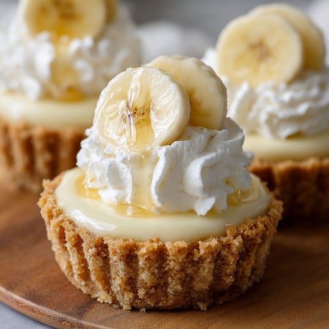 Two mini banana cream pies with whipped cream on top.