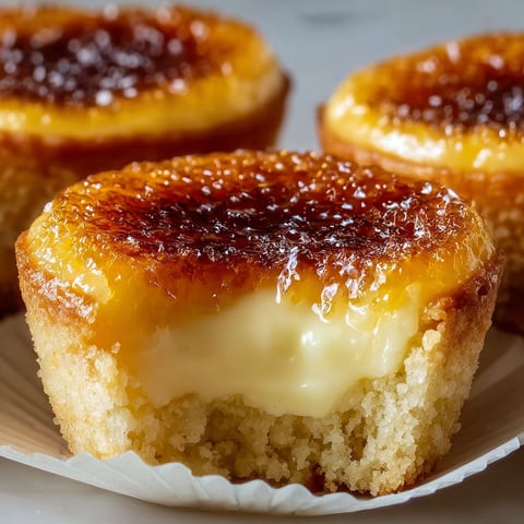 A close up of a vanilla creme brulee cupcake.