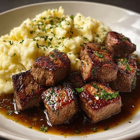 A plate of meat and potatoes.