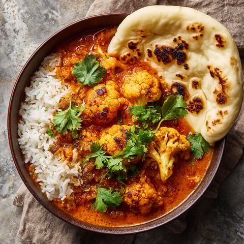 A bowl of food with rice and cauliflower.