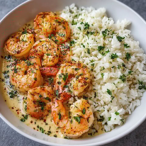 A bowl of shrimp and rice.