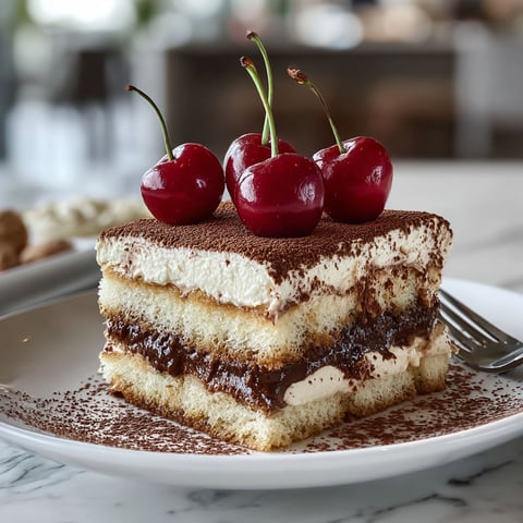 A slice of Italian cherry tiramisu.