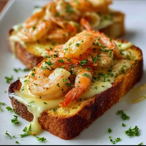 A knoblauch-käse-sandwich mit garnelen.