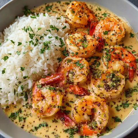 A bowl of shrimp and rice.