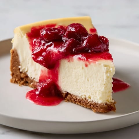 A slice of strawberry swirl cheesecake.