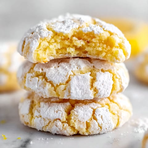 A stack of lemon crinkle cookies.