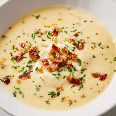 A bowl of soup with bacon and herbs.