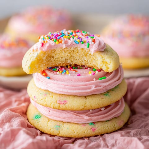 A stack of three Crumbl Confetti Cake Cookies.
