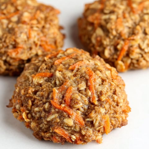 Three cookies with carrots on top.