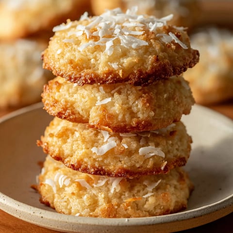 Three stacks of chewy coconut cookies.